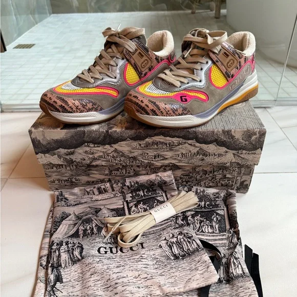 Gucci Shoes | NWT Gucci Women's Ultrapace Lizard Leather Sneakers - Box Included - Picture 6 of 11